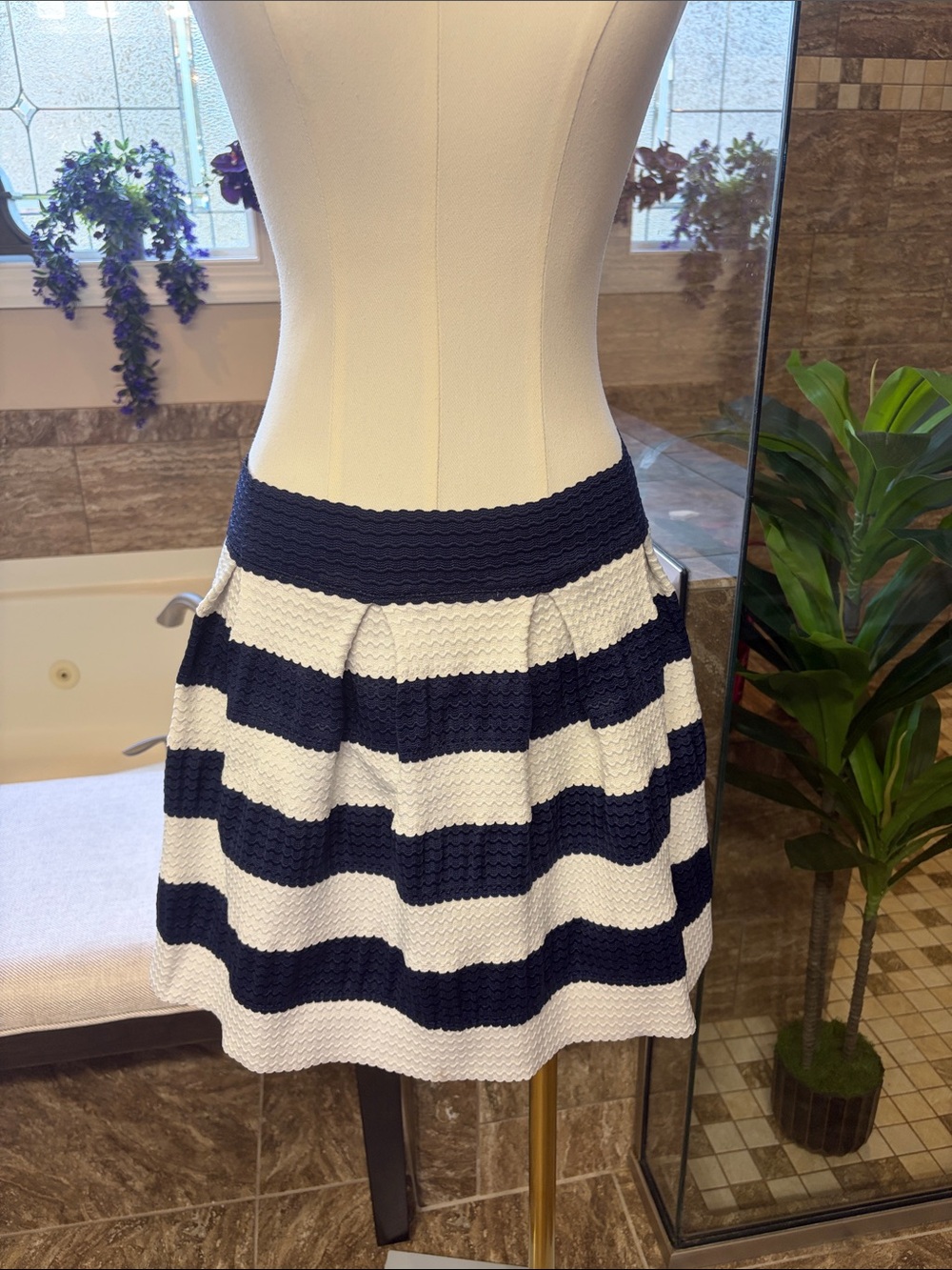 Chocolate Navy and White Striped Circle Skirt